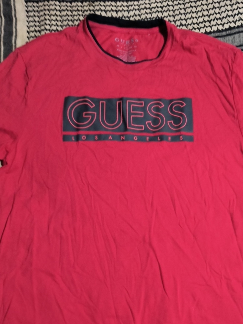 Guess Red Logo Graphic Tee with Black Detail